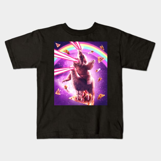 Laser Eyes Space Cat Riding Sloth, Llama - Rainbow Kids T-Shirt by Random Galaxy